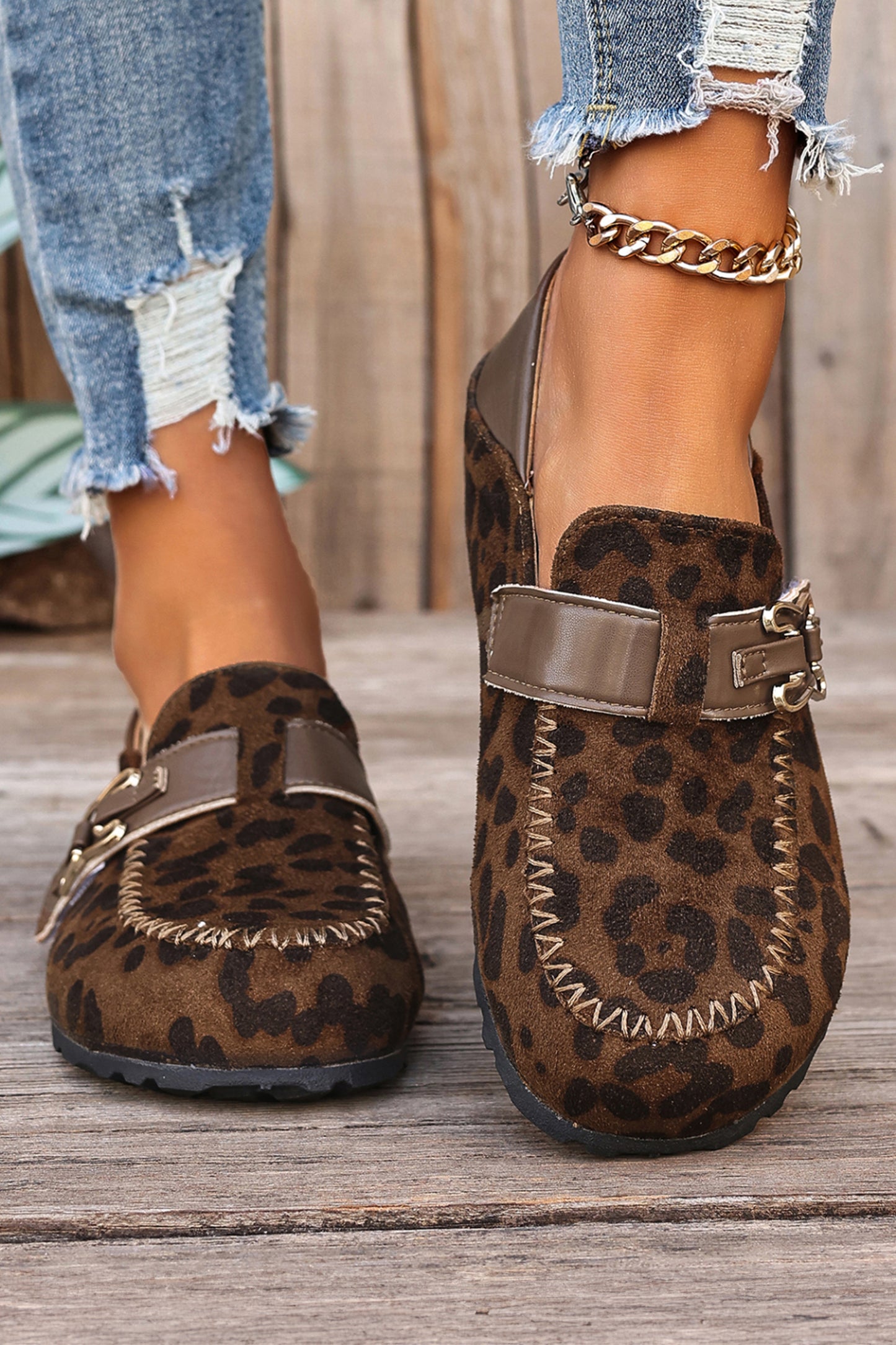 Suede PU Leather Patchwork Retro Buckle Slip On Shoes- 2 COLOR OPTIONS
