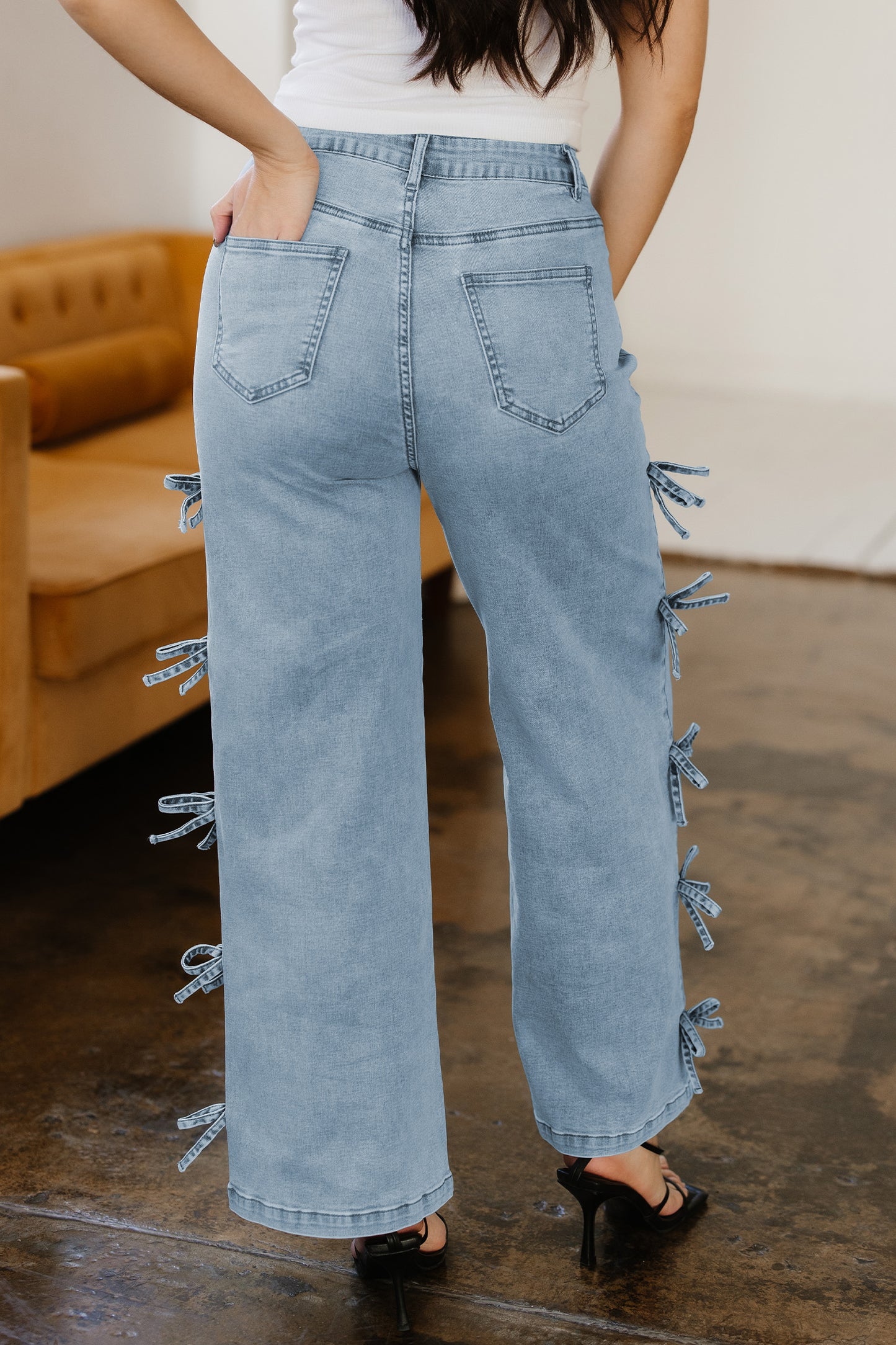 Bowknot Side Detail Straight Leg Loose Jeans -2 COLOR OPTIONS