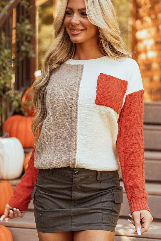 Flame Colorblock Patched Pocket Drop Shoulder Sweater -2 COLOR OPTIONS