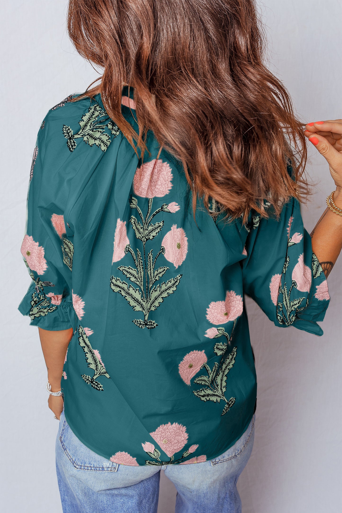 Casual Wild Flower Print V Neck 3/4 Sleeve Blouse - 3 COLOR OPTIONS