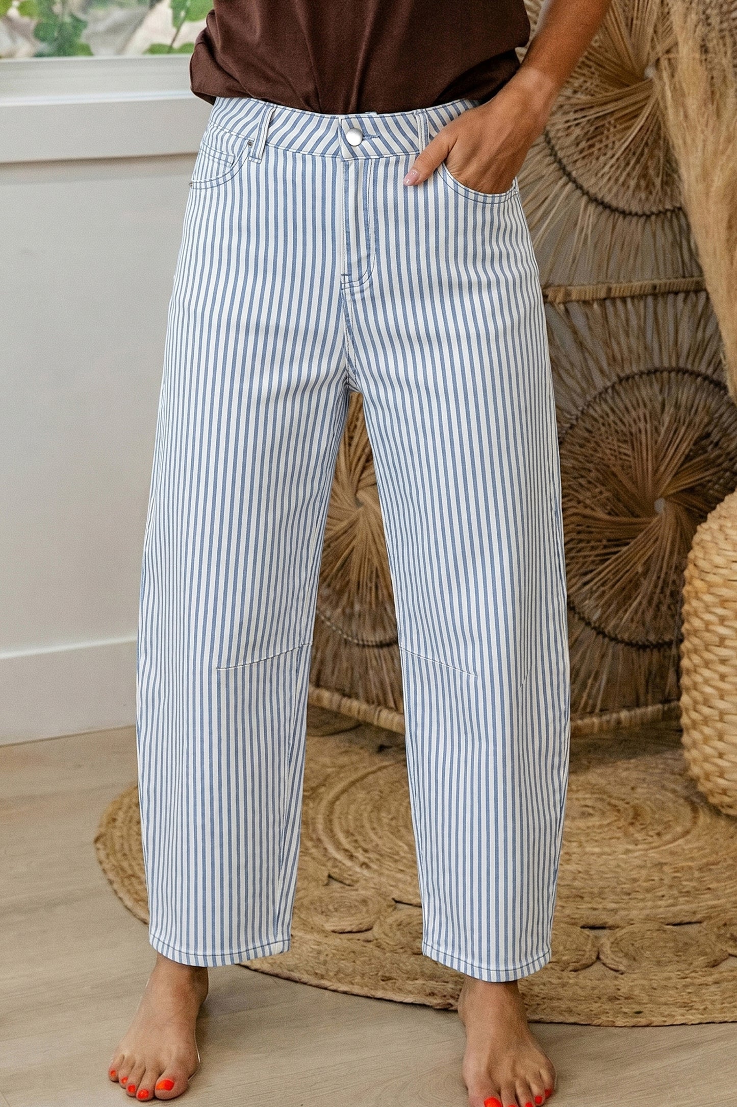 Stripe Casual Barrel Jeans- 3 COLOR OPTIONS