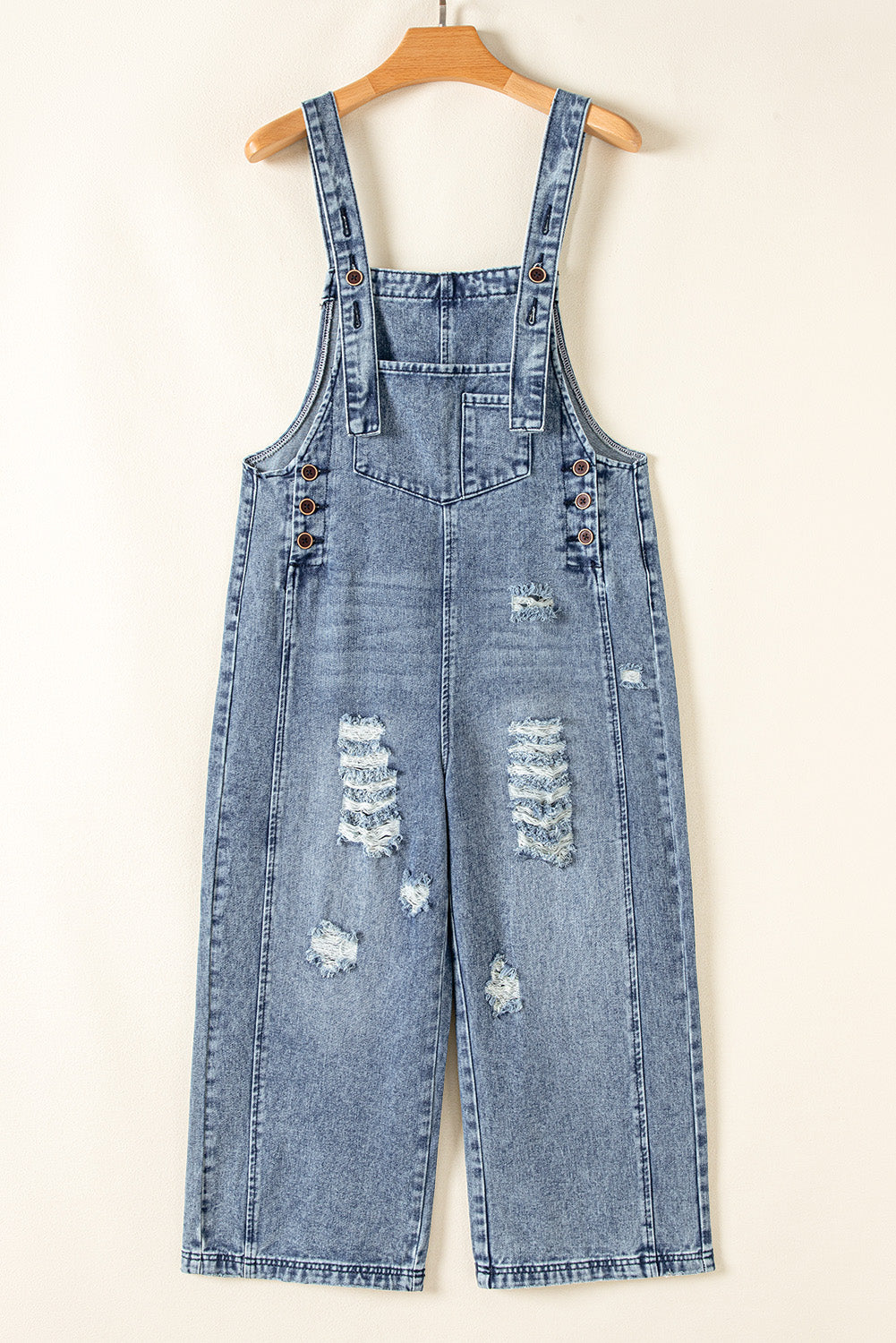 Distressed Bib Pocket Wide Leg Denim Overall -2 COLOR OPTIONS