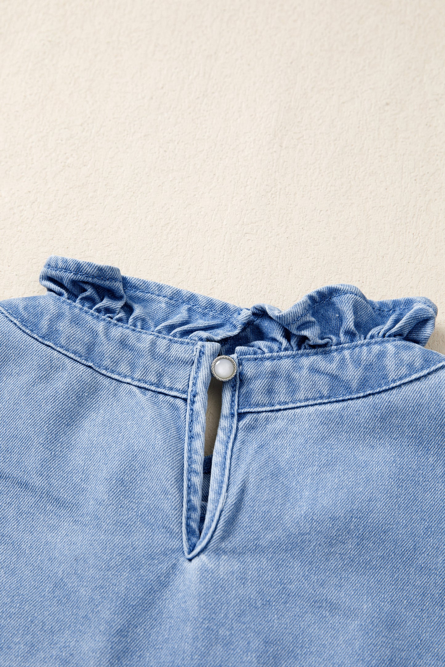 Frilled Collar Flutter Sleeve Denim Top -2 COLOR OPTIONS