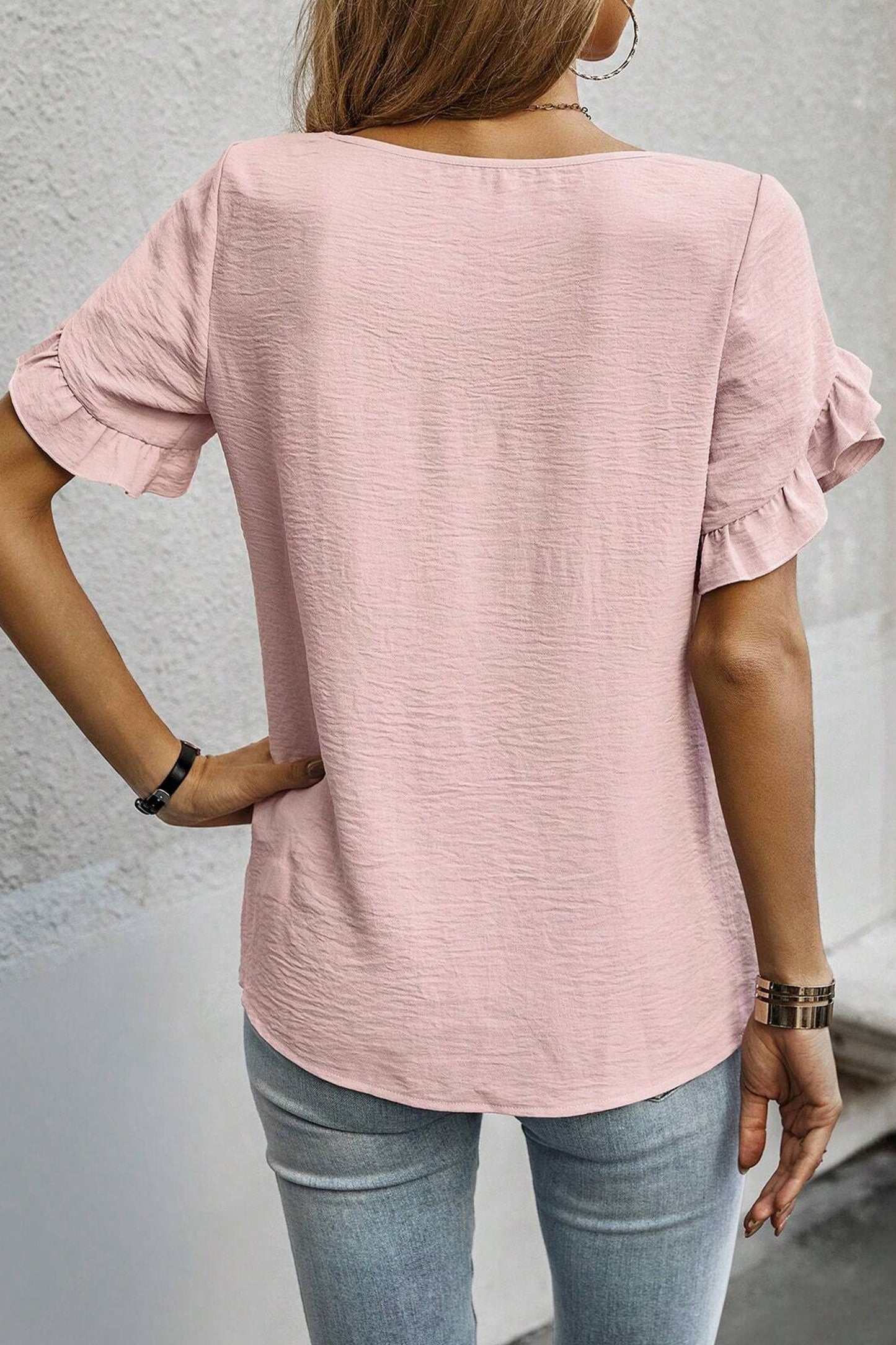 Ruffle Trim Short Sleeve Blouse -2 COLOR OPTIONS