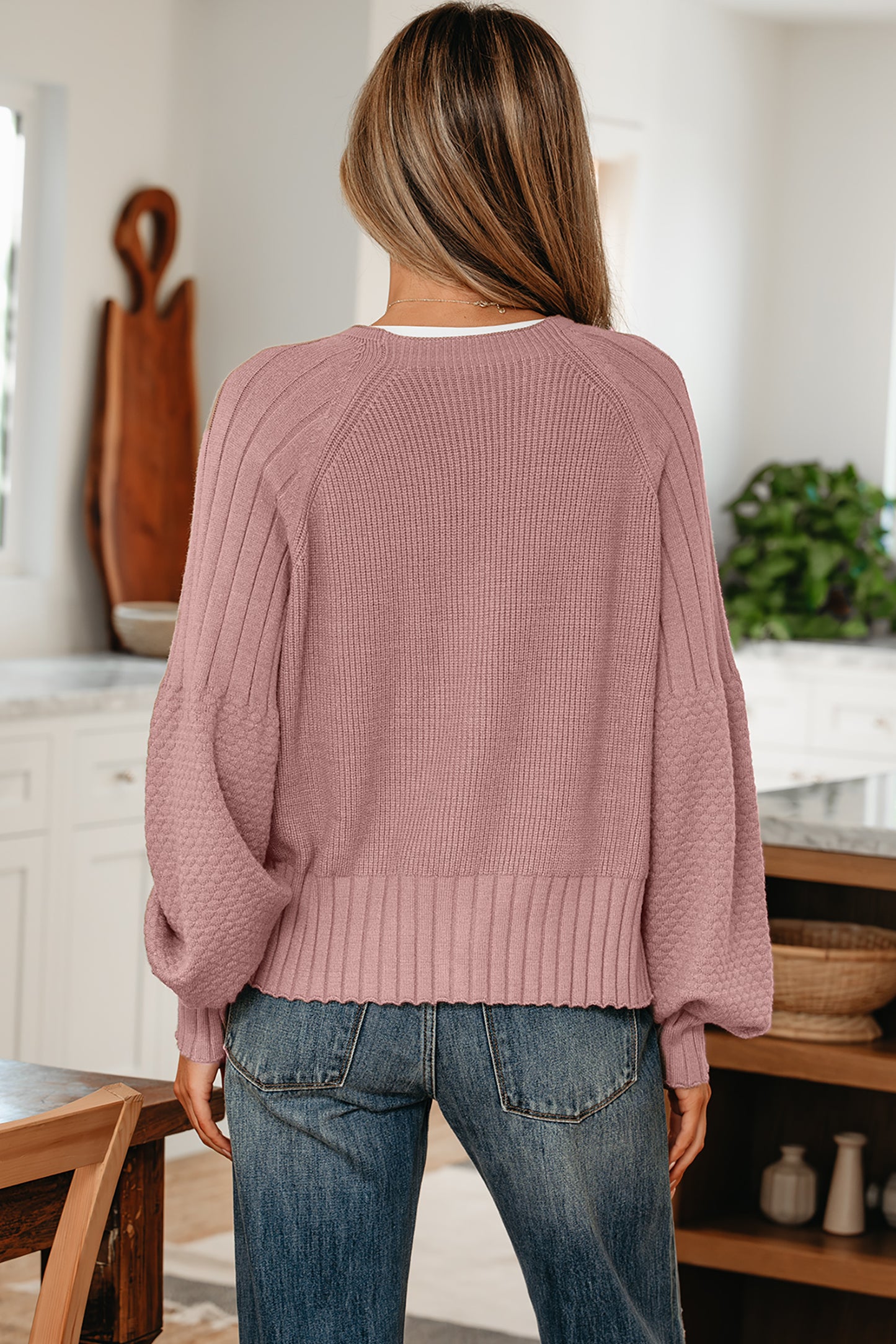 Mixed Texture Knit Button V Neck Sweater Cardigan -2 COLOR OPTIONS