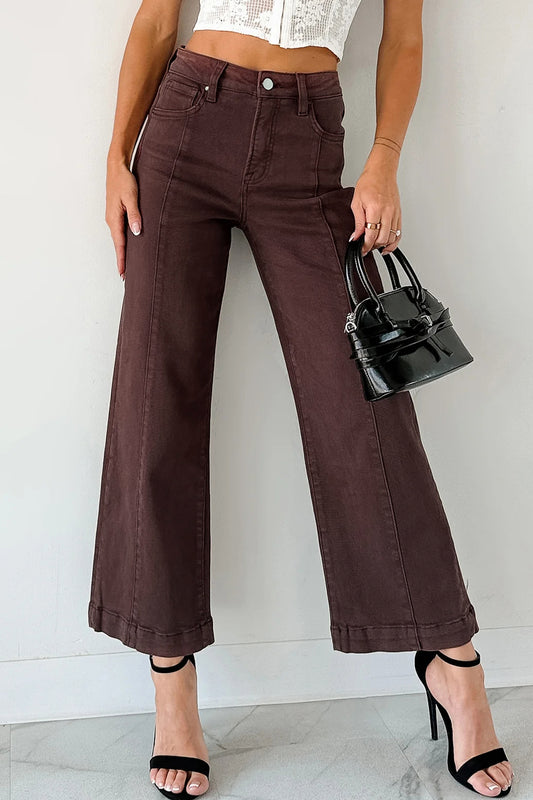Solid Color Seamed Center Wide Leg Cropped Jeans -2 COLOR OPTIONS