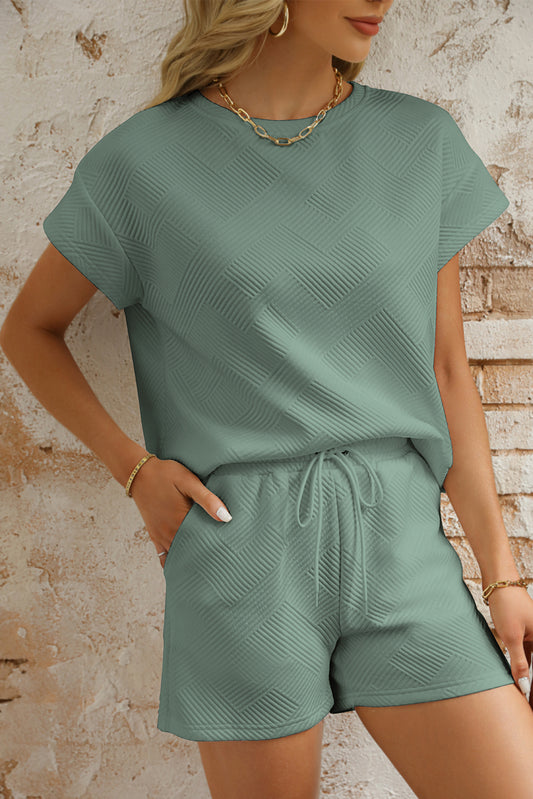 Textured Short Sleeve Top and Shorts Set -4 COLOR OPTIONS