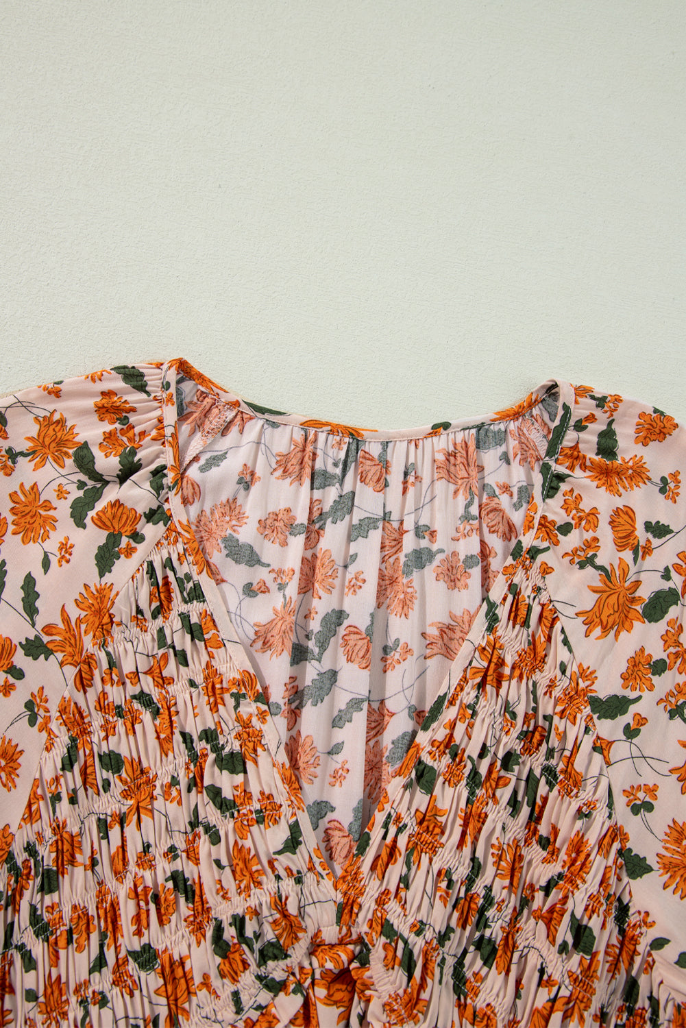 Floral Smocked V Neck Bubble Sleeve Babydoll Dress -2 COLOR  OPTIONS