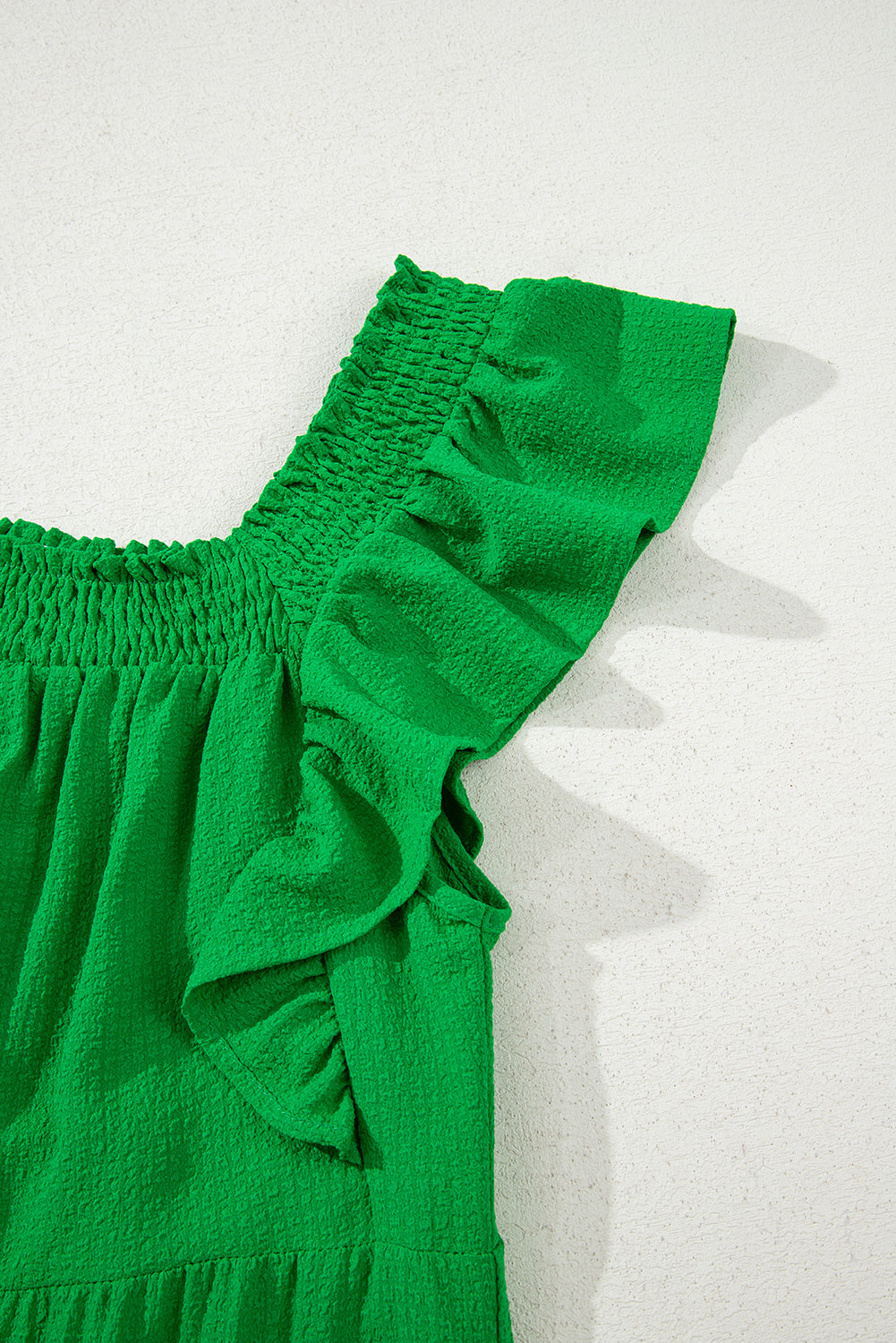 Green Ruffled Flutter Sleeve Square Neck Textured Tiered Maxi Dress