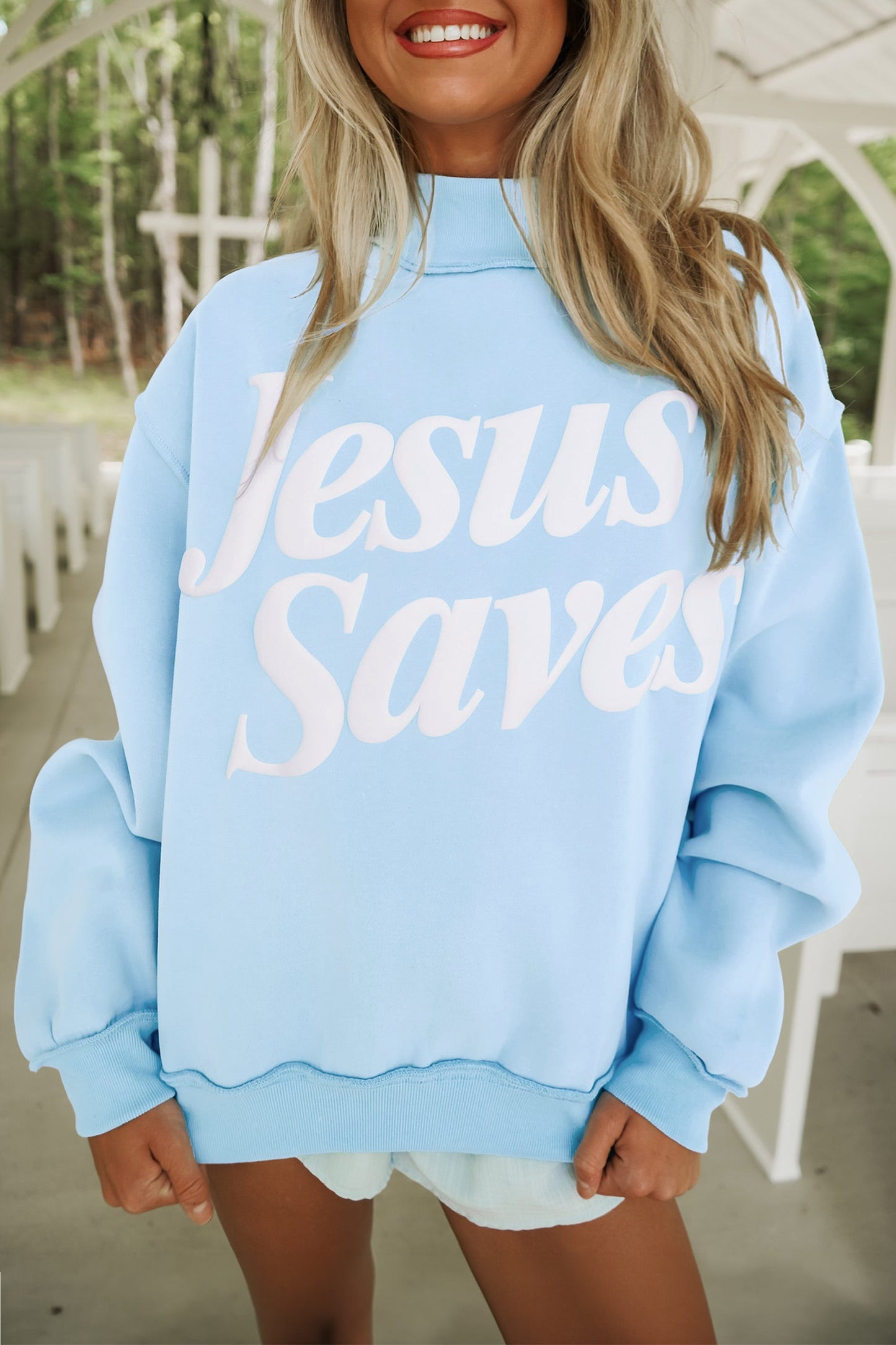 Jesus Saves Slogan Print Stand Neck Baggy Sweatshirt -2 COLOR OPTIONS