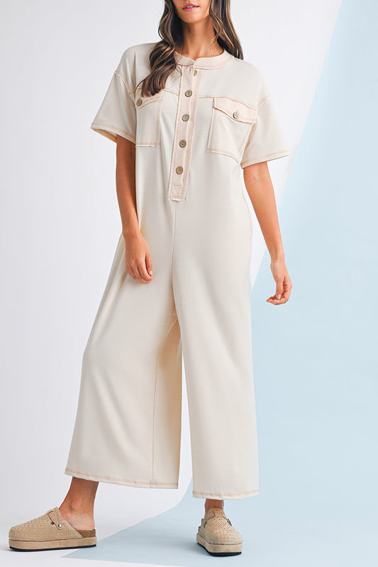 Patchwork Pocket Short Sleeve Jumpsuit- 2 COLOR OPTIONS