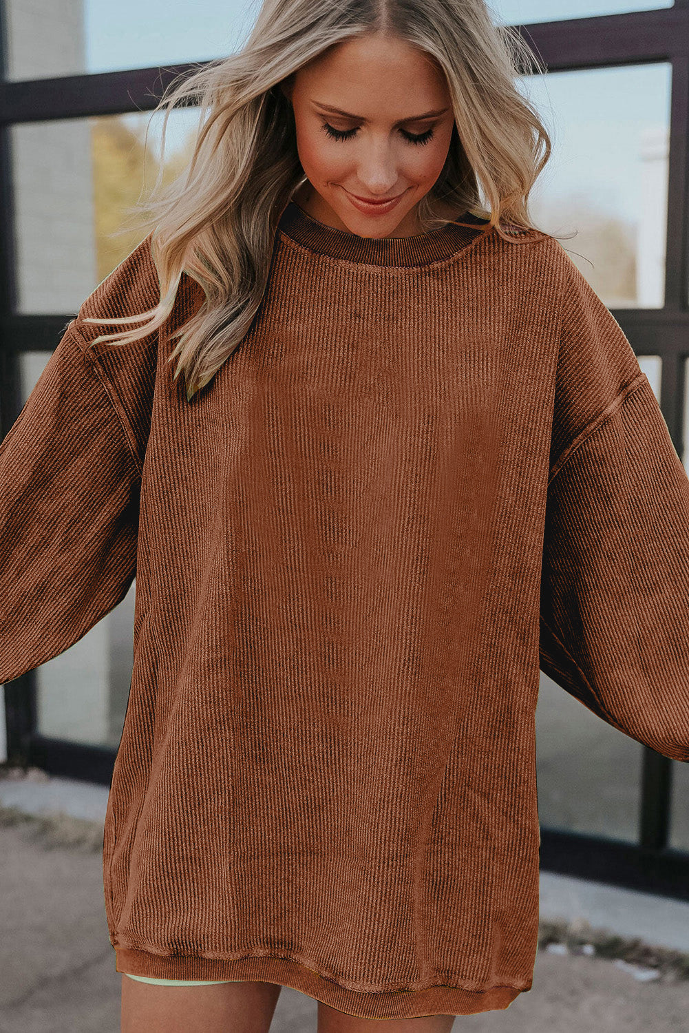 Ribbed Corduroy Oversized Sweatshirt -13 COLOR OPTIONS