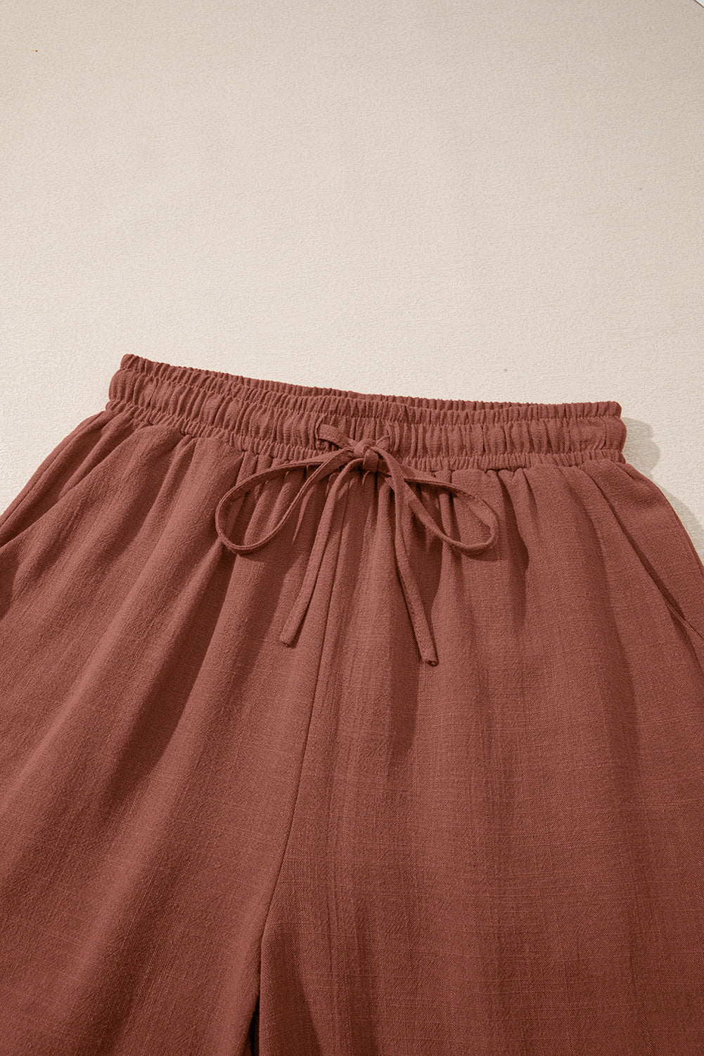 Lace Splicing Drawstring Elastic Waist Loose Linen Shorts- 2 COLOR OPTIONS