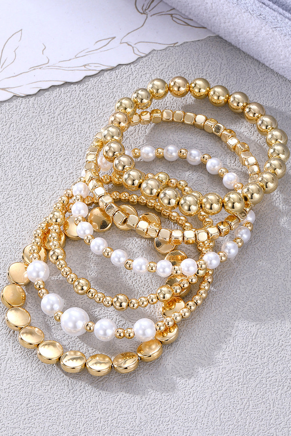 Gold Minimalist Pearl Beaded Bracelet Set