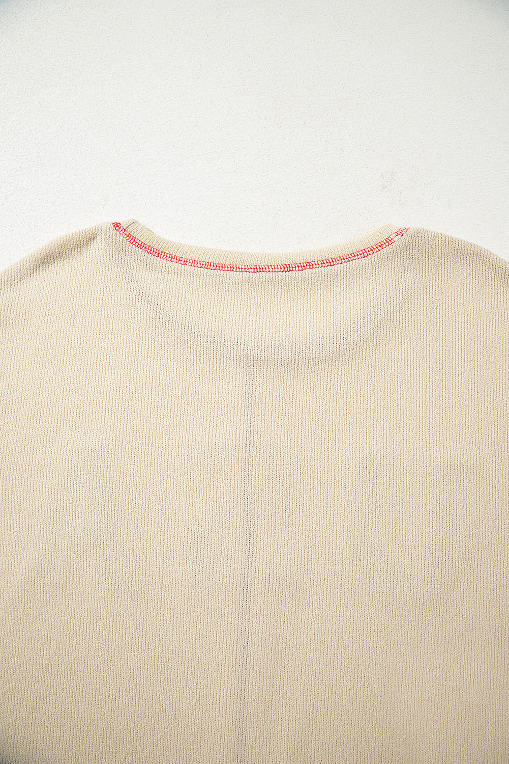 Beige USA Star Patchwork Exposed Seam Long Sleeve Top