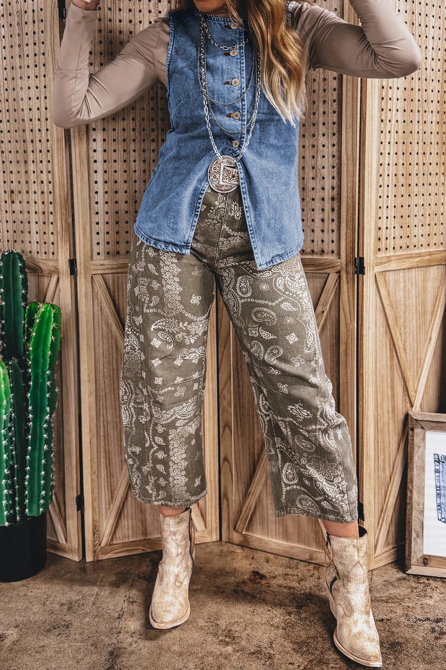 Buttoned Front Slit Denim Vest -3 COLOR OPTIONS