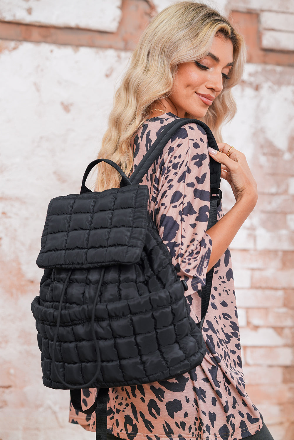 Solid Flapped Quilted Puffer Backpack -6 COLOR OPTIONS