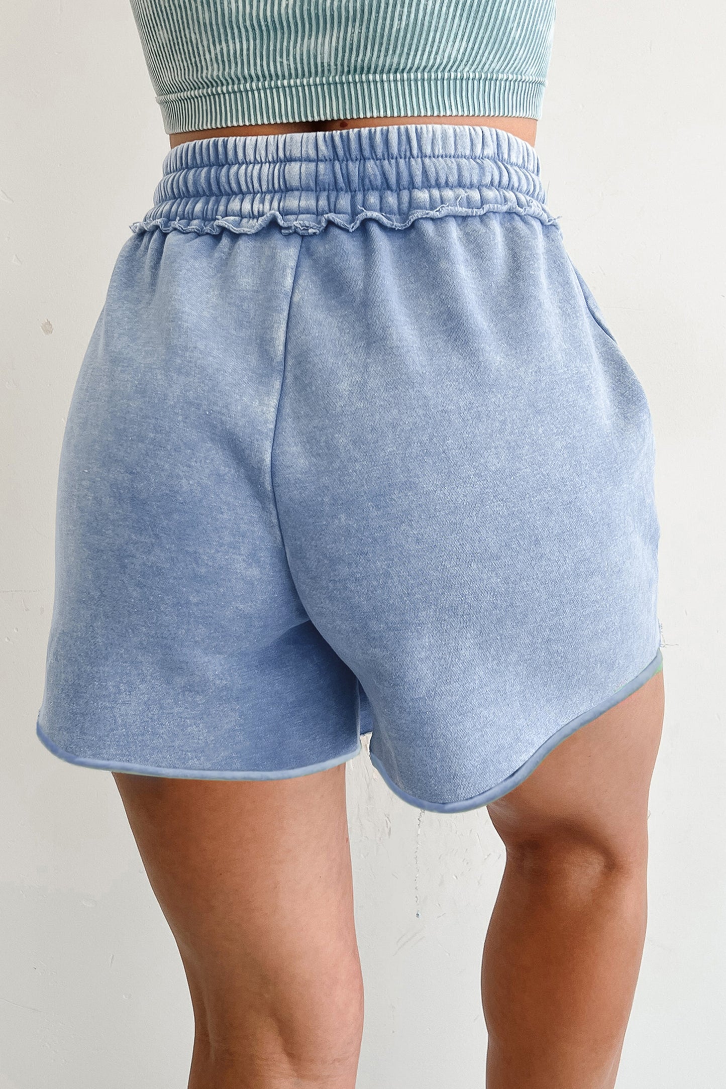 Mineral Washed Drawstring Elastic Waist Raw Cut Shorts- 3 COLOR OPTIONS