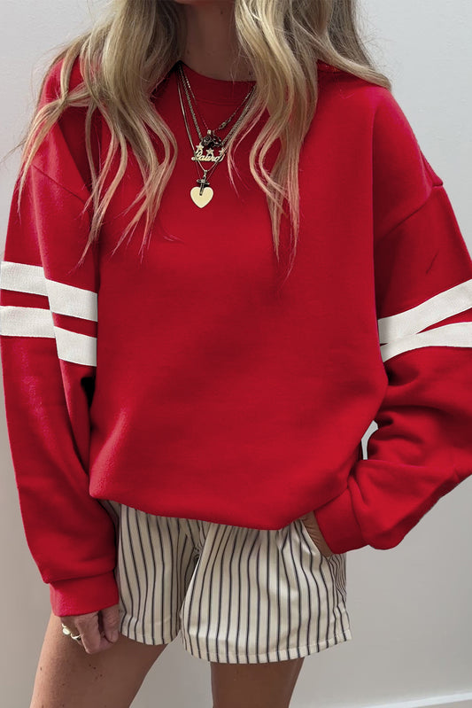 Preppy Striped Sleeve Loose Sweatshirt -7 COLOR OPTIONS