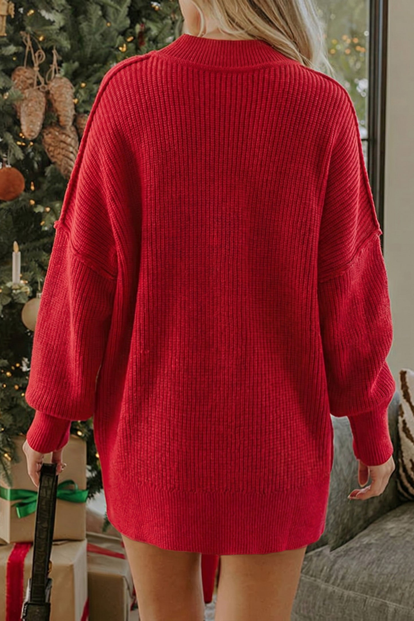 Long Sleeve Ribbed Knit Stand Neck Regular Fit Sweater -3 COLOR OPTIONS