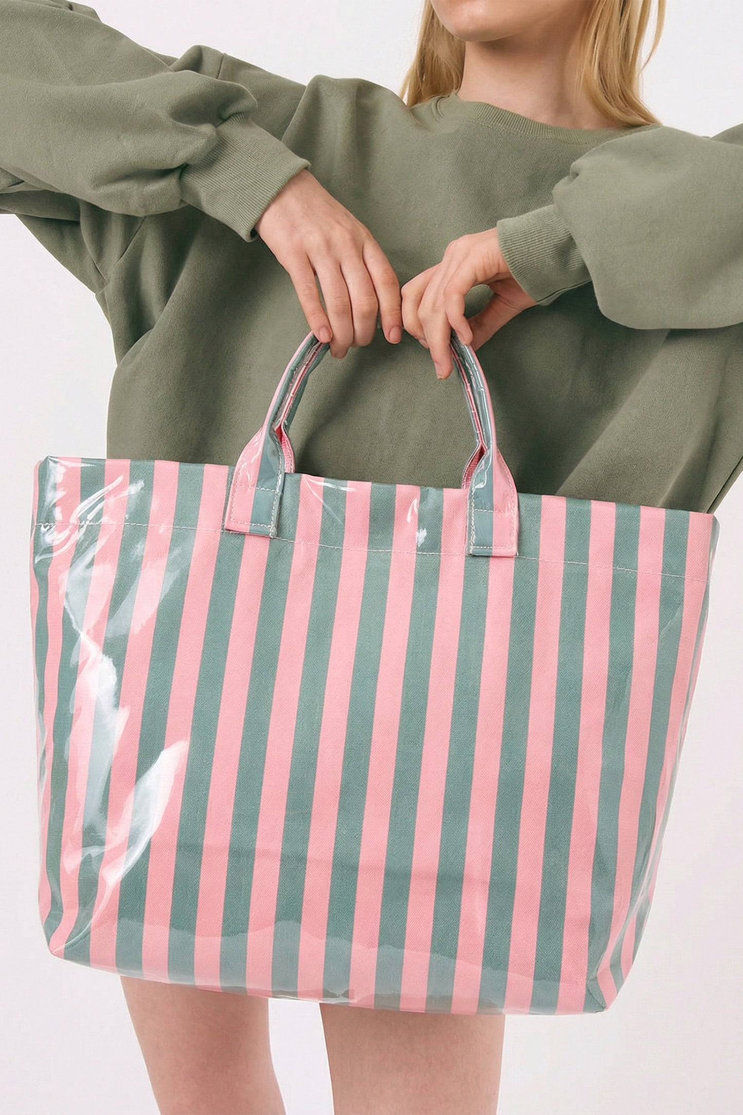 Rainbow Glossy Striped Vinyl Large Tote Bag -8 COLOR OPTIONS