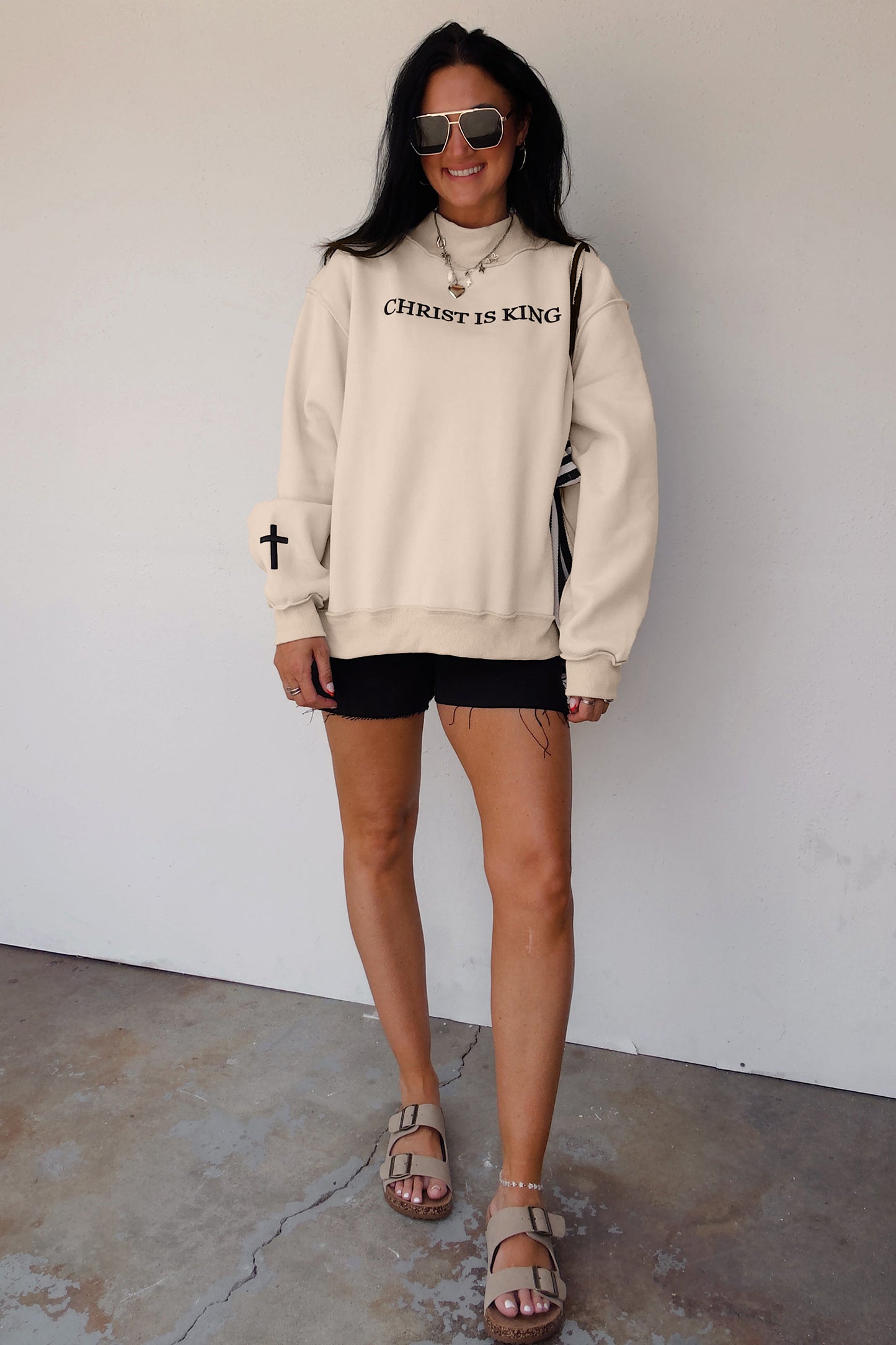 CHRIST IS KING Embroidery High Neck Baggy Sweatshirt -2 COLOR OPTIONS