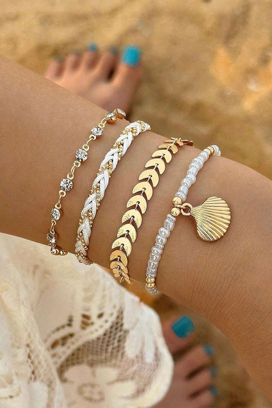 Gold Rhinestone and Pearl Ocean Theme Bracelet Set