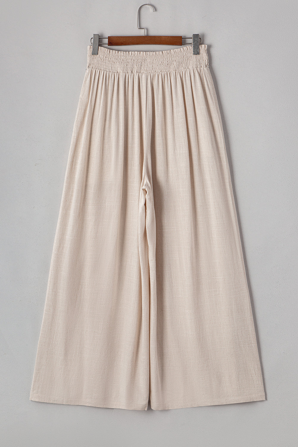 PLUS SIZE -Beige Frill Smocked Waist Wide Leg Plus Size Pants