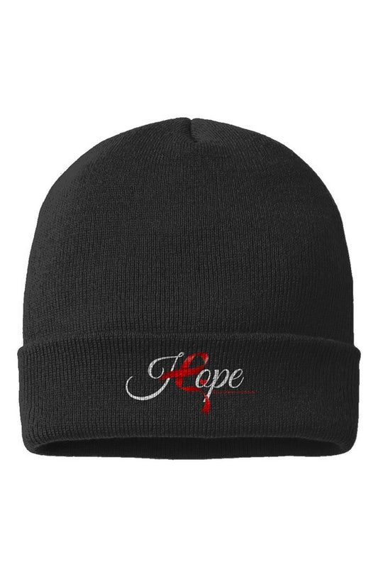 &amp;quot;HOPE RIBBON&amp;quot; BLACK-USA-Made Cuffed Beanie