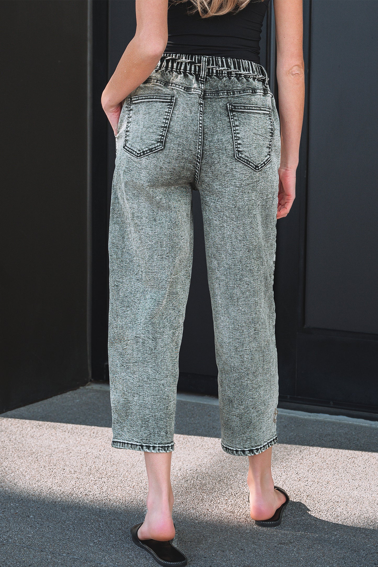 Acid Wash Tie Waist Denim Pants -2 COLOR OPTIONS