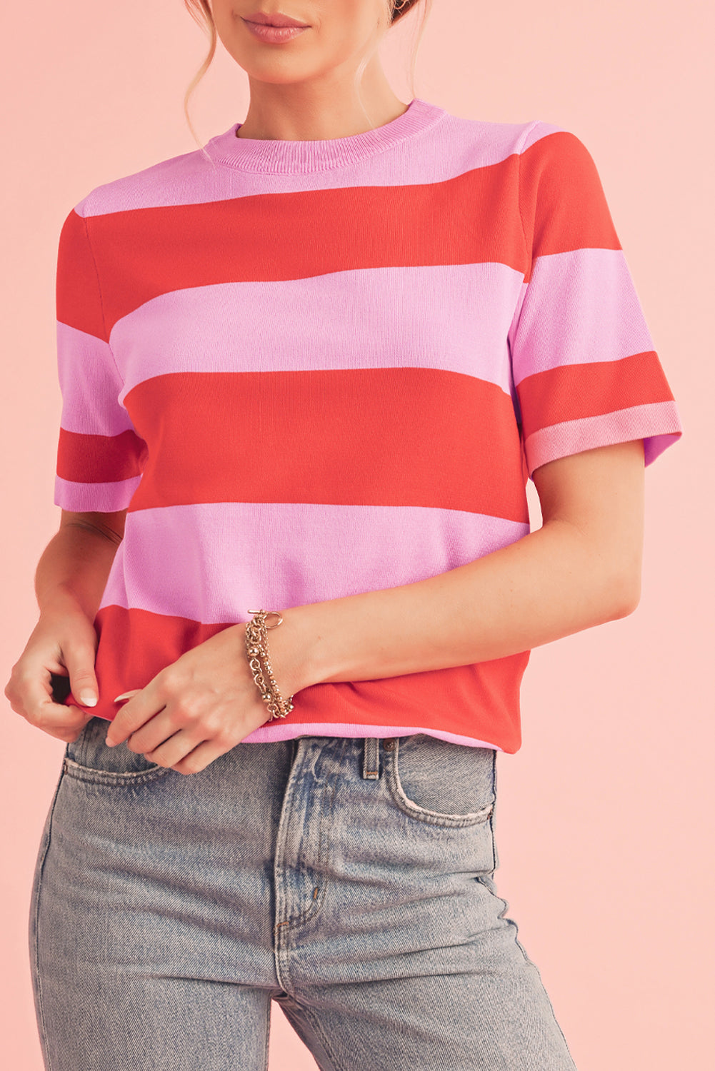 Stripe Colorblock Striped Knitted T shirt -2 COLOR OPTIONS