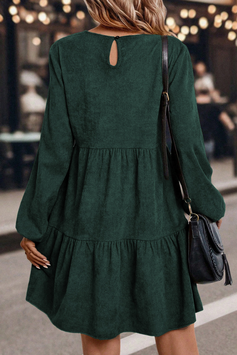 Lantern Sleeve Tiered Mini Dress -3 COLOR OPTIONS