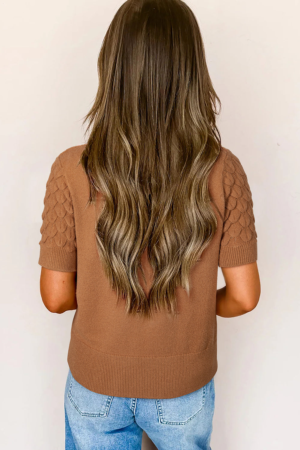 Scaled Textured Knit Ribbed High Neck Short Sleeve Sweater -2 COLOR OPTIONS