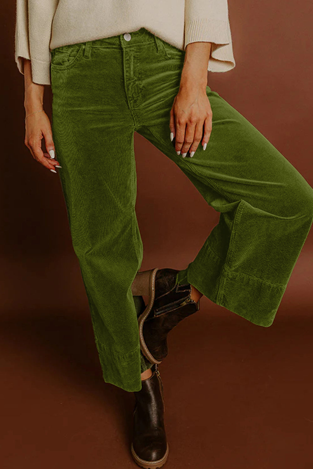 Corduroy Solid Color High Waist Wide Leg Pants -2 COLOR OPTIONS