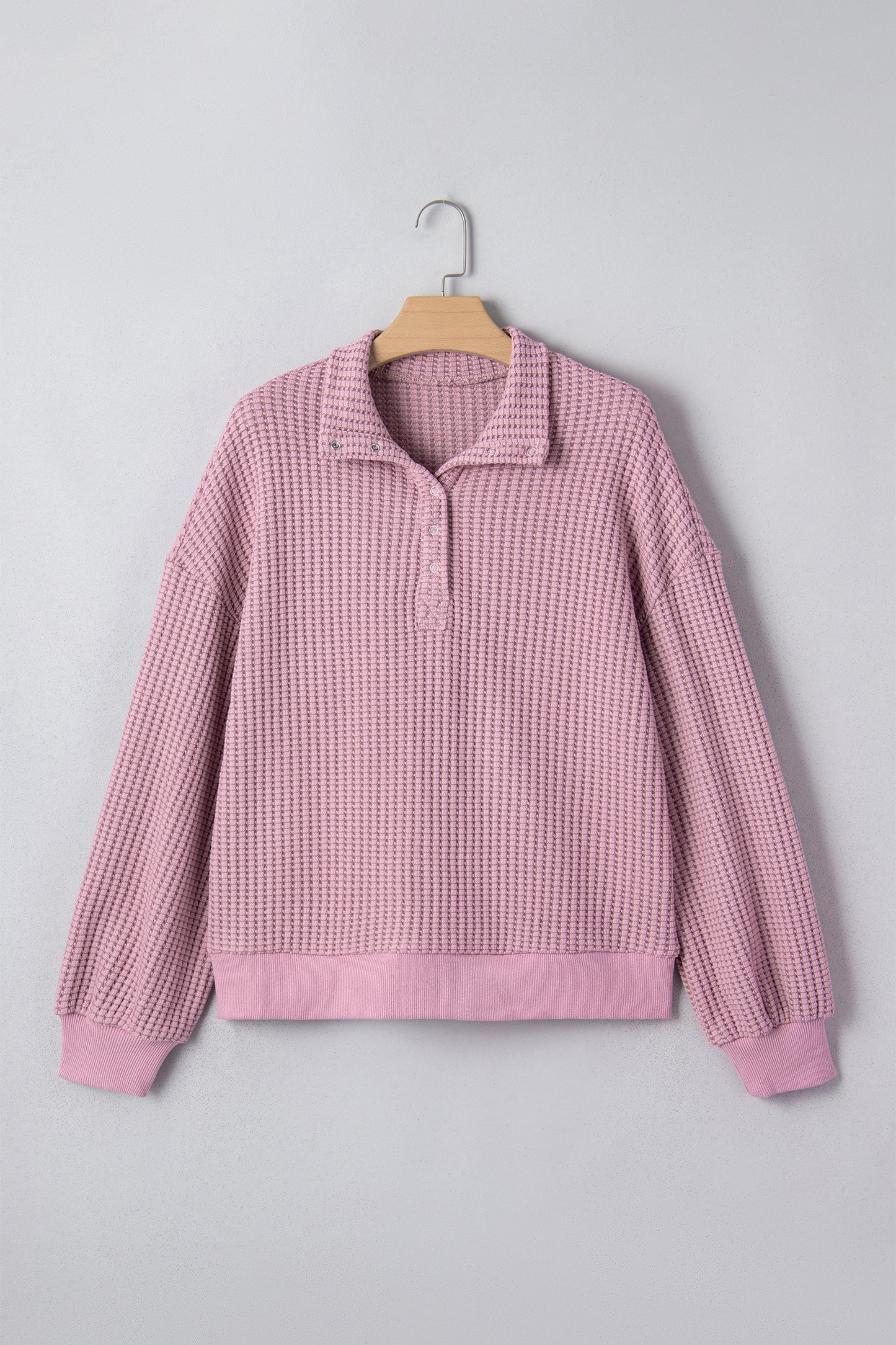 Casual Solid Color Textured Snap Button Collared Baggy Top -2 COLOR OPTIONS