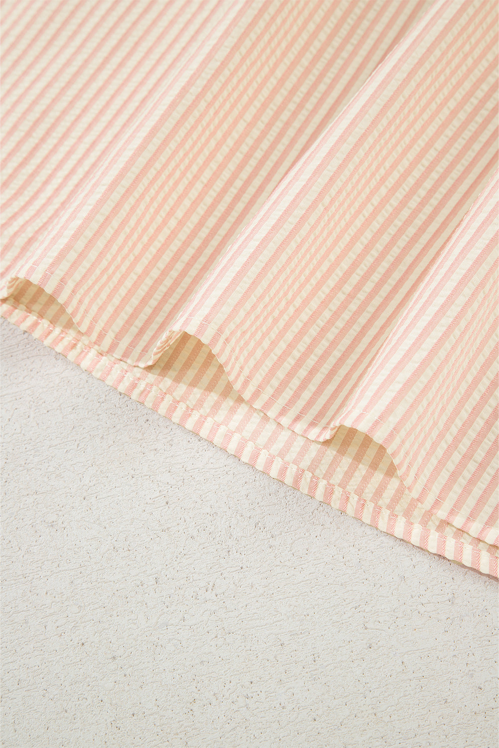 Pink Striped Pearl Beaded Knot Cuffs Blouse