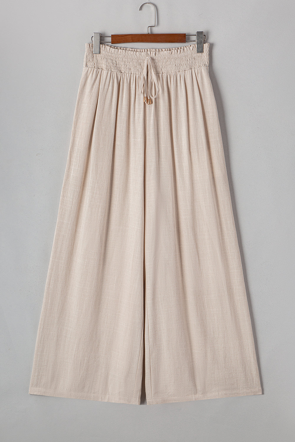 PLUS SIZE -Beige Frill Smocked Waist Wide Leg Plus Size Pants