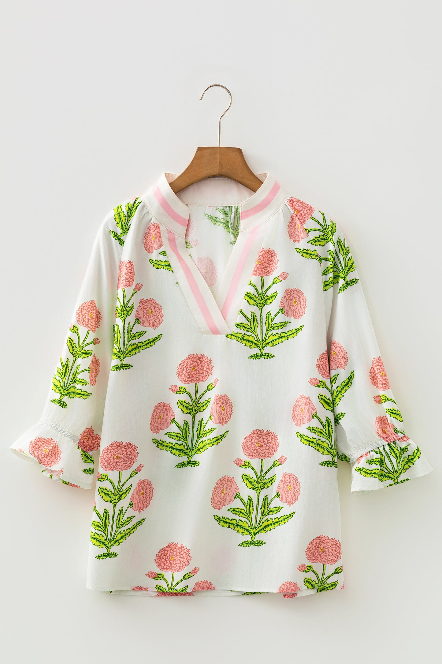 Casual Wild Flower Print V Neck 3/4 Sleeve Blouse - 3 COLOR OPTIONS