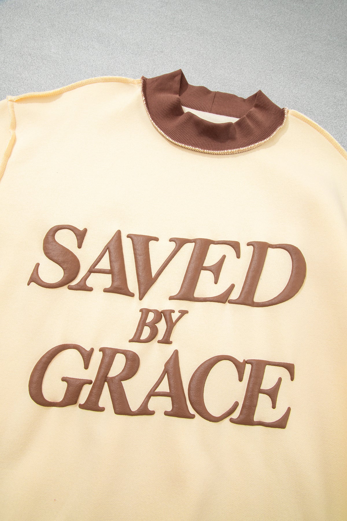 Saved By Grace Print Color Block Mock Neck Oversized Sweatshirt -2 COLOR OPTIONS