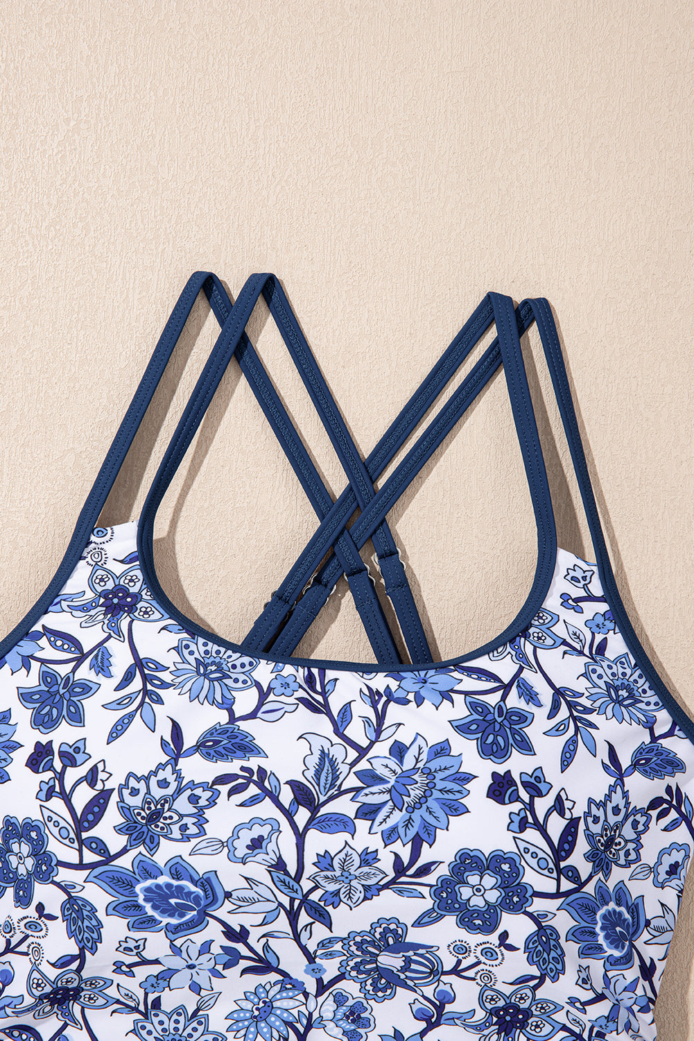 Blue Crossed Back Floral Print Asymmetric Knot Side One Piece Swimsuit -2 COLOR OPTIONS