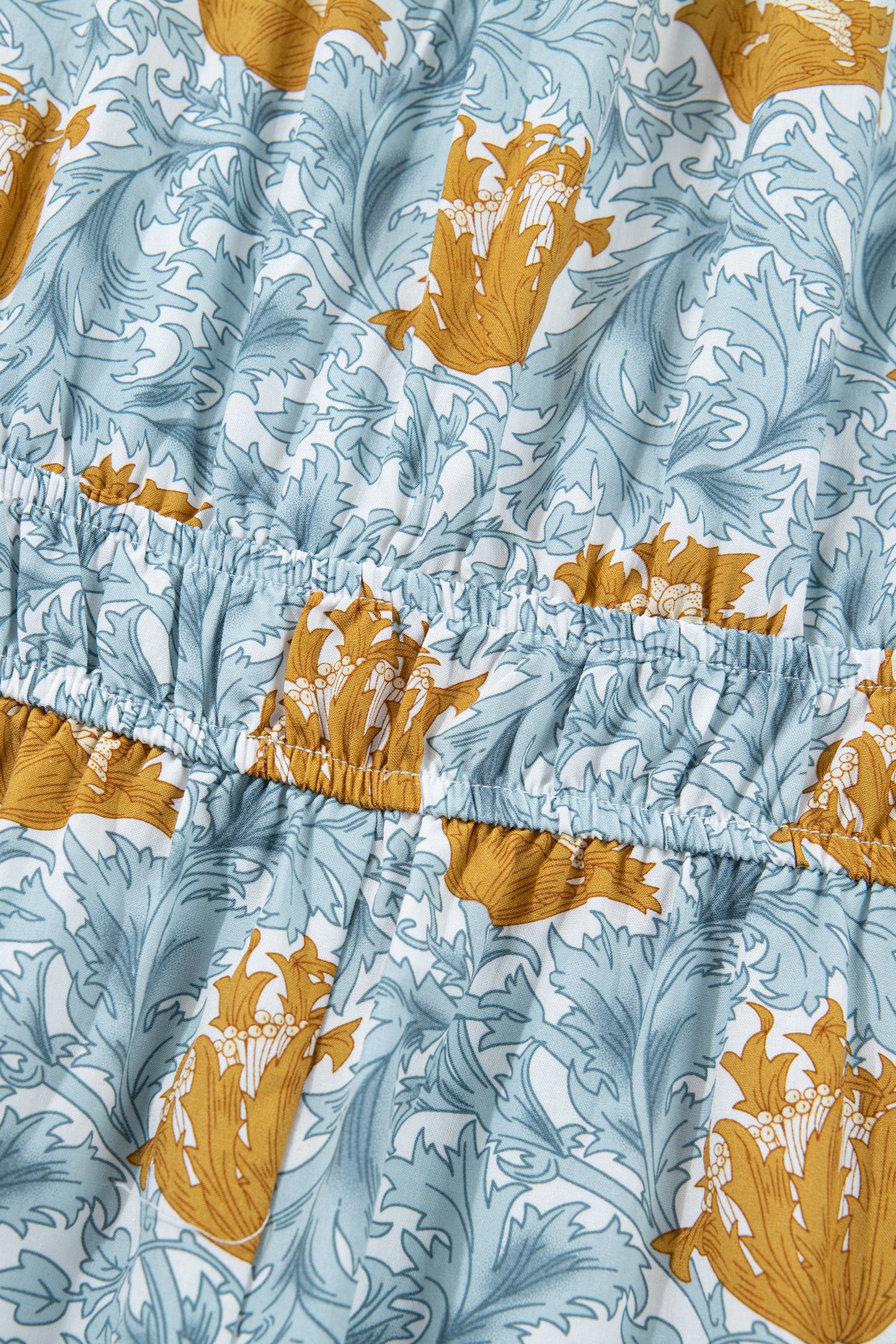 Floral Printed Frilled V Neck Bracelet Sleeve Long Dress -2 COLOR OPTIONS