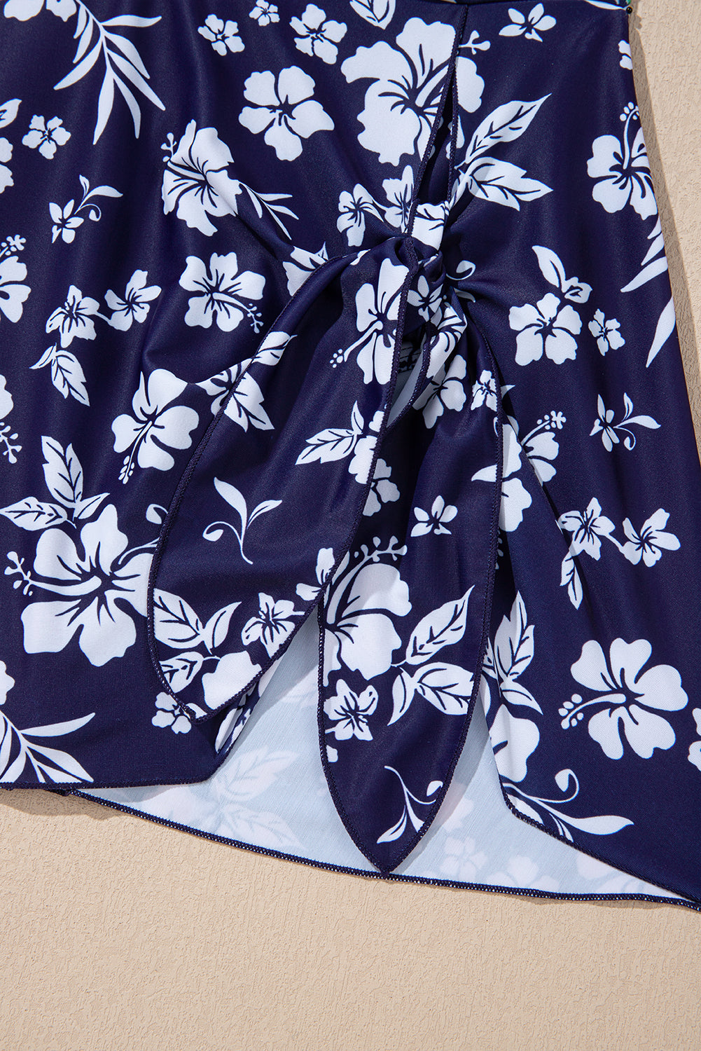 Blue Crossed Back Floral Print Asymmetric Knot Side One Piece Swimsuit -2 COLOR OPTIONS