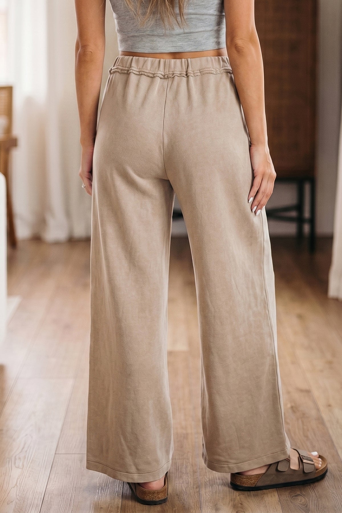 Mineral Wash Drawstring Retro High Waist Wide Leg Western Pants -2 COLOR OPTIONS