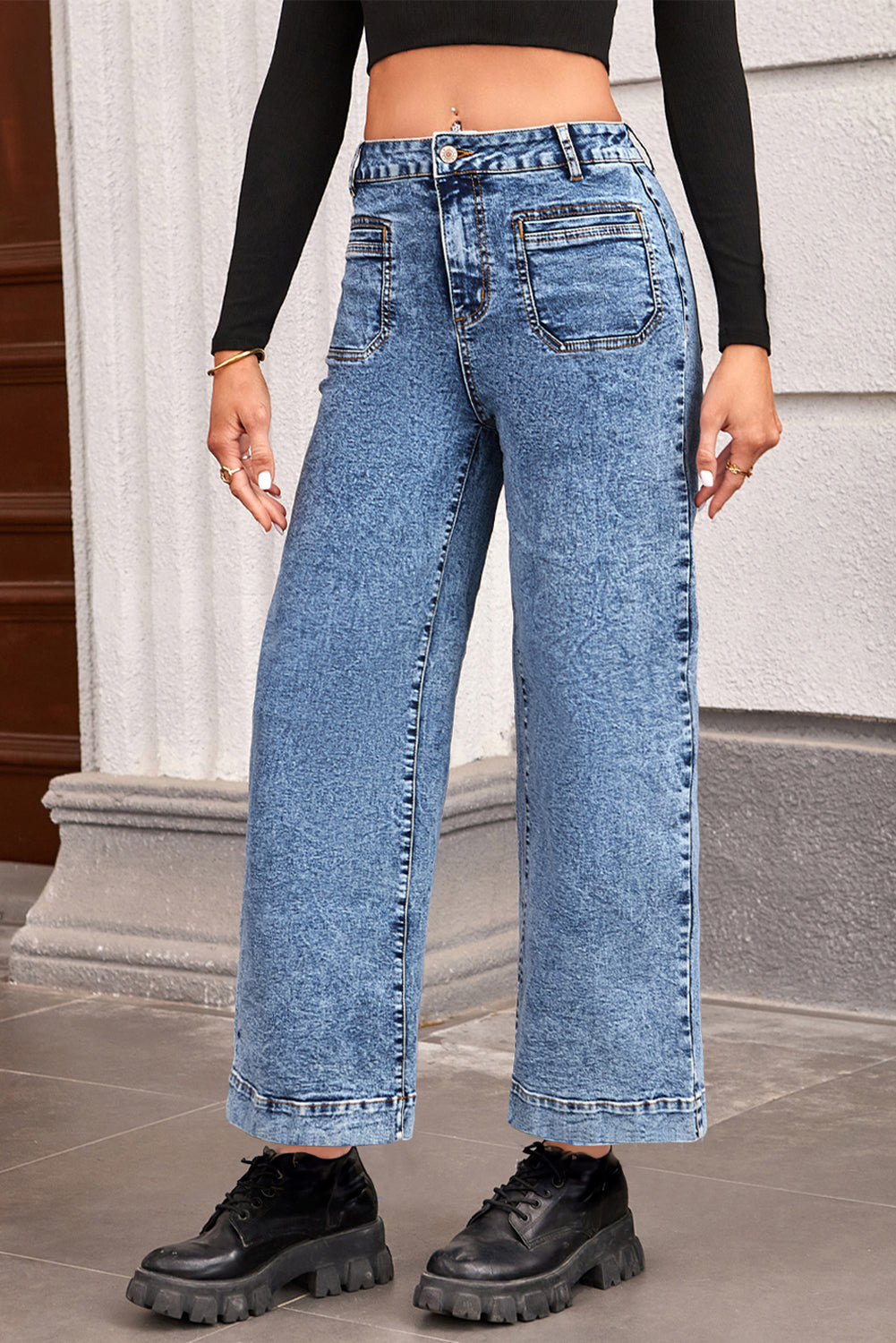 Patch Pocket Straight Leg Loose Jeans- 4 COLOR OPTIONS