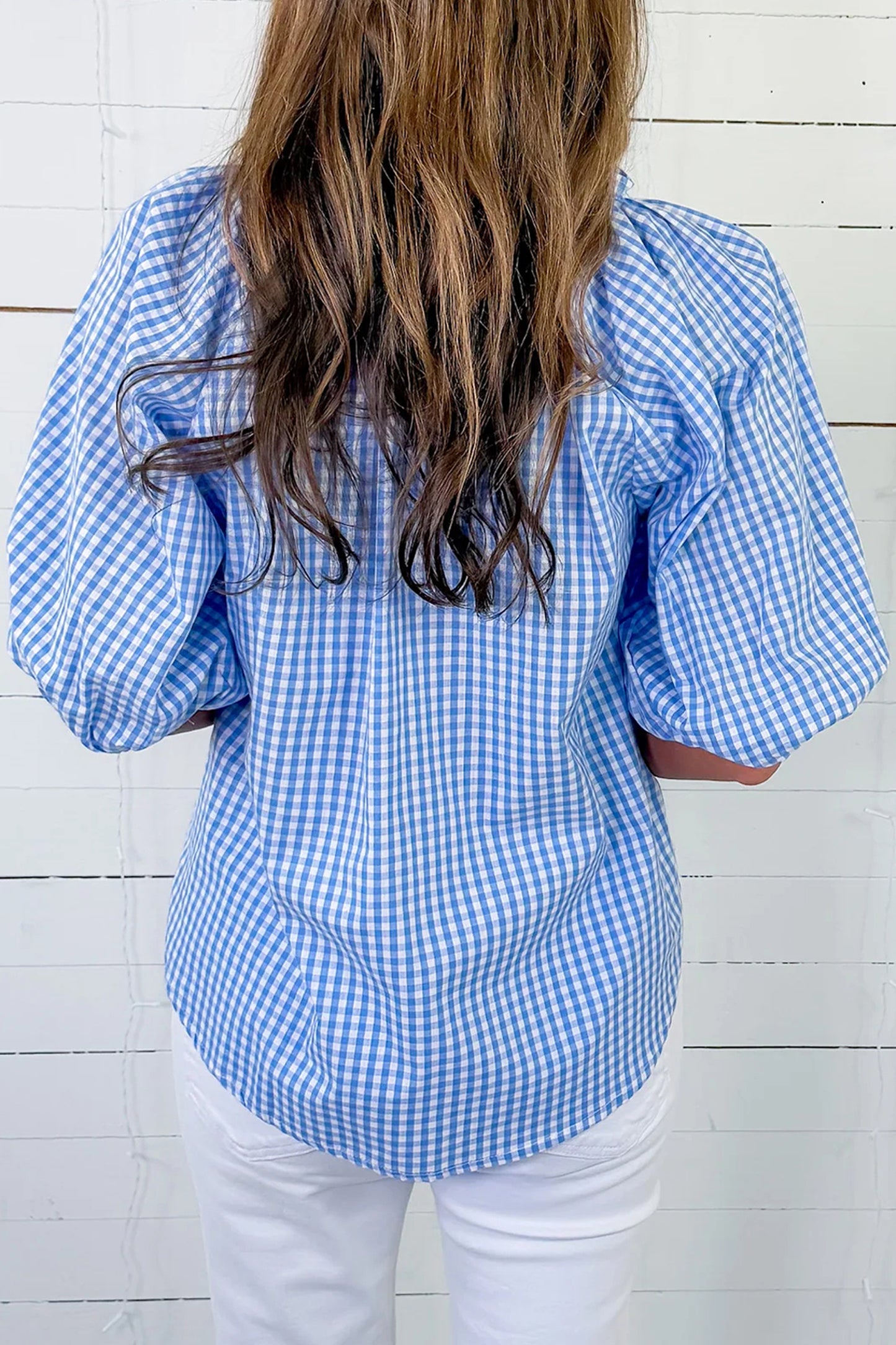 Sky Blue Summer Plaid Cornflower Blouse Top