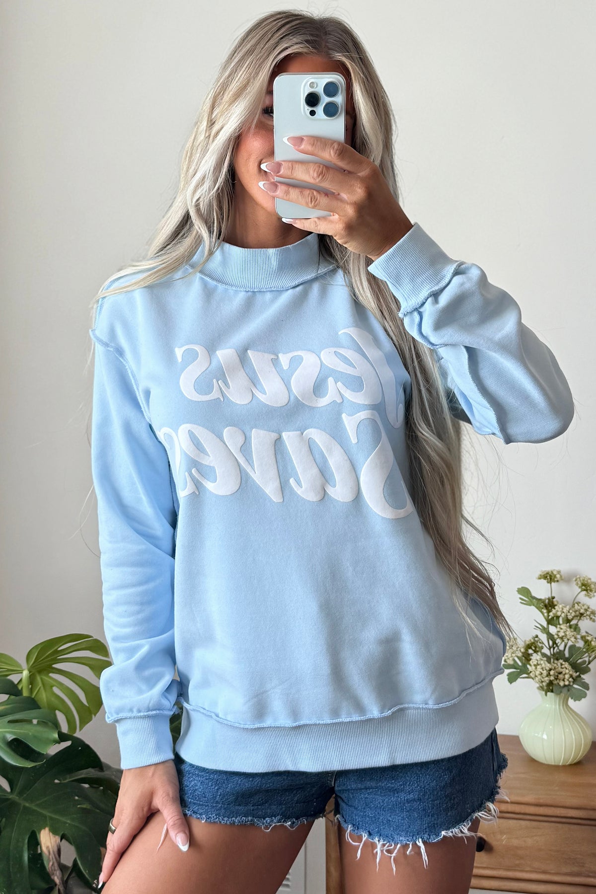 Jesus Saves Slogan Print Stand Neck Baggy Sweatshirt -2 COLOR OPTIONS