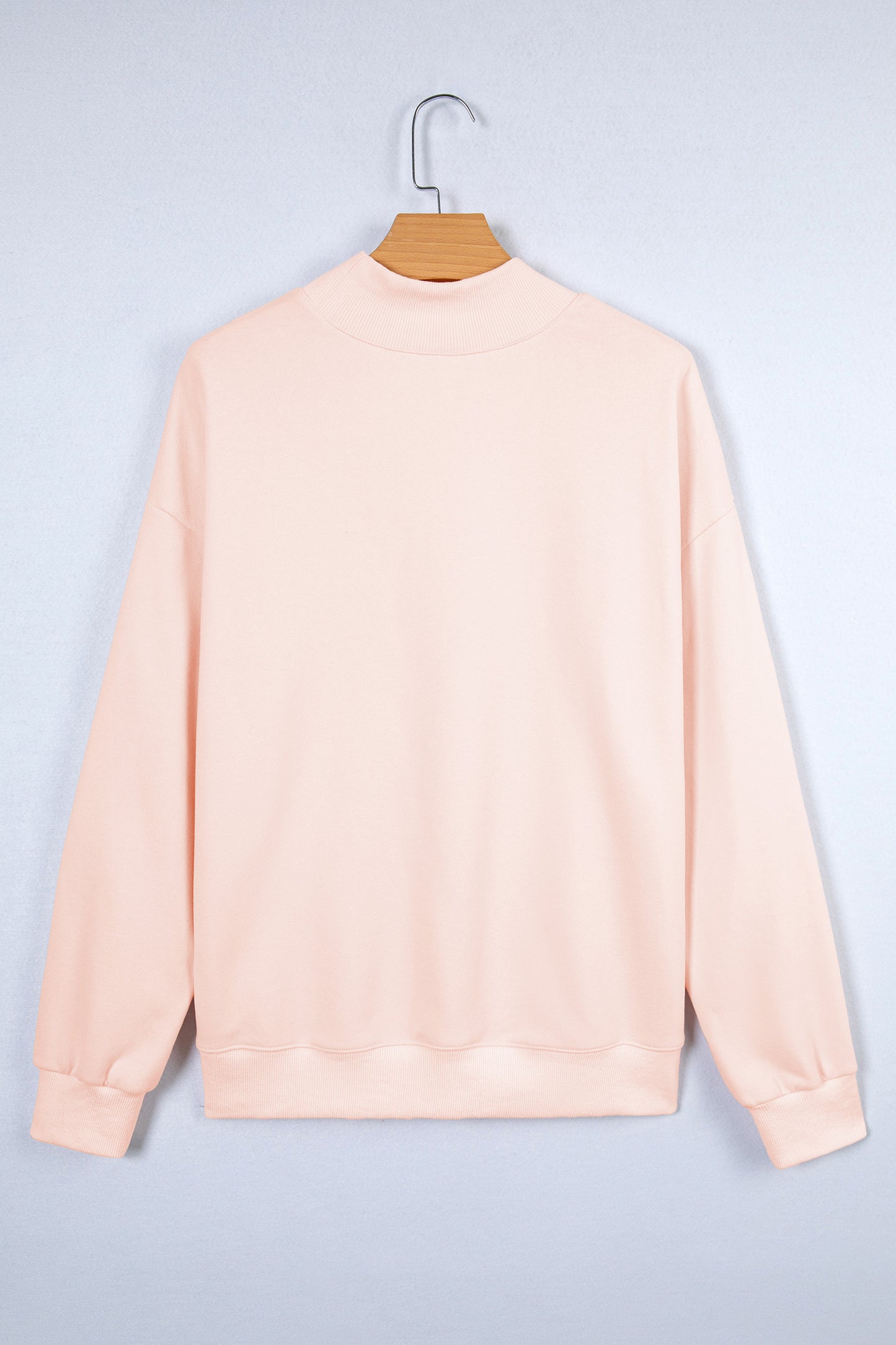 Light Pink Oversize Blessed Embroidered Mock Neck Sweatshirt
