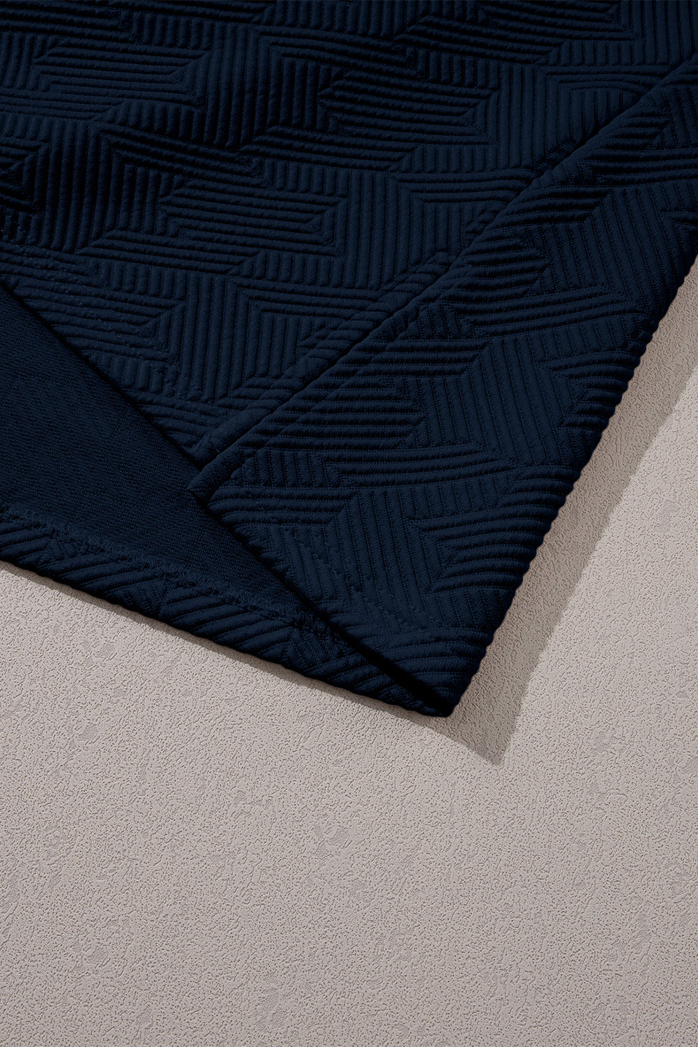 Navy Blue Textured V Neck Collared Slit Hem T Shirt