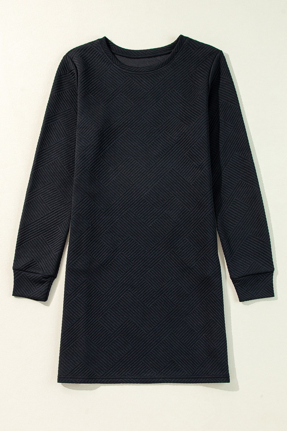 Solid Color Textured Long Sleeve Shift Dress -4 COLOR OPTIONS