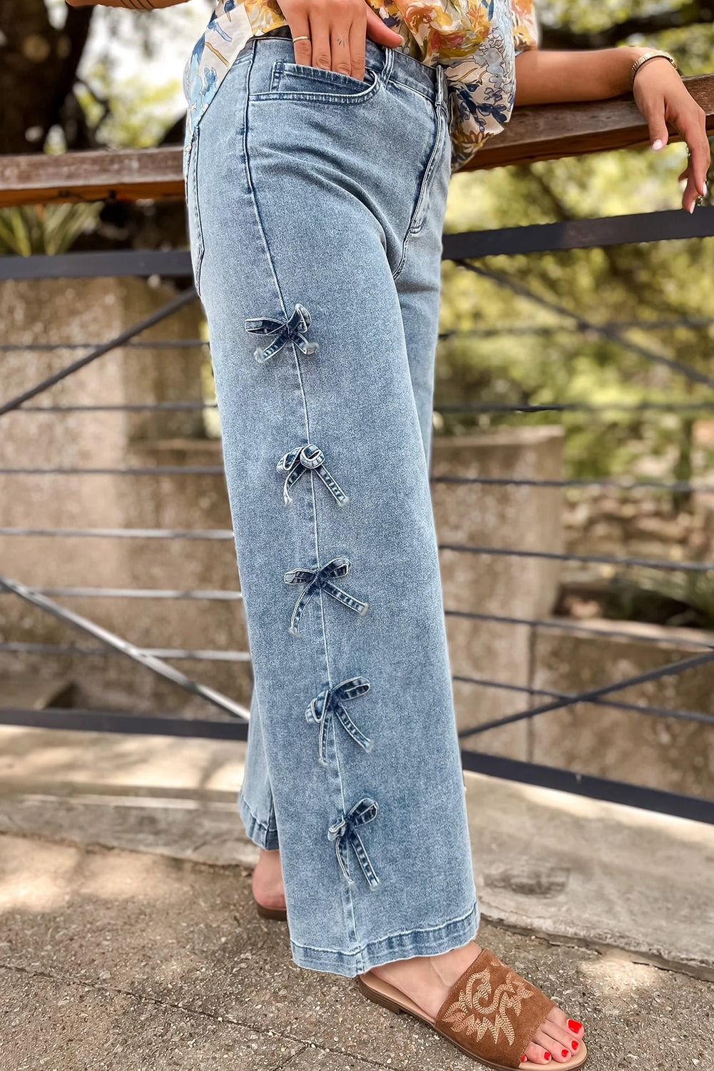 Bowknot Side Detail Straight Leg Loose Jeans -2 COLOR OPTIONS